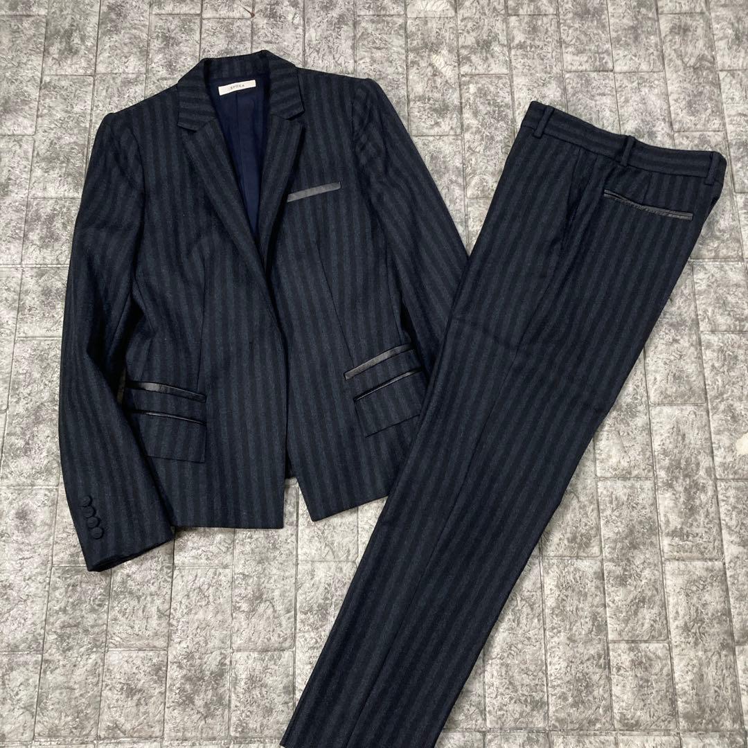EPOCA パンツスーツ　セットアップ　レザーコンビ　ストライプ