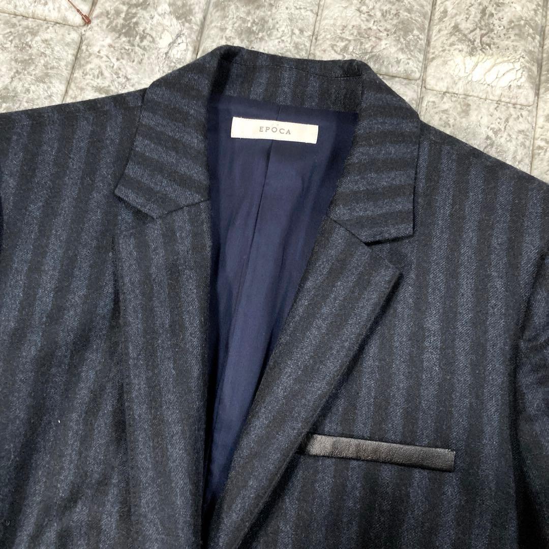 EPOCA パンツスーツ　セットアップ　レザーコンビ　ストライプ