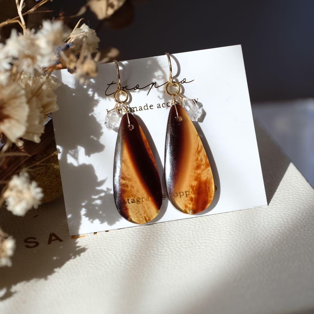 ハニーフラット ♦︎14kgfブルーアンバーピアス/イヤリング