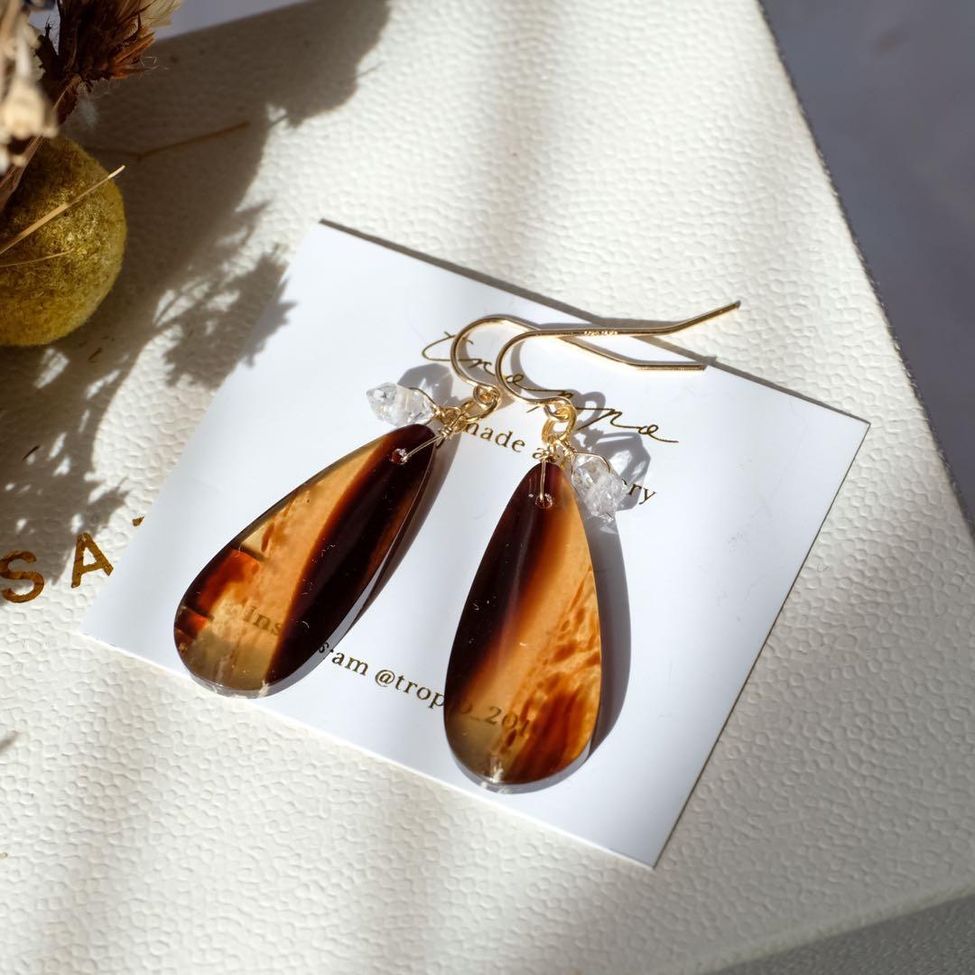 ハニーフラット ♦︎14kgfブルーアンバーピアス/イヤリング