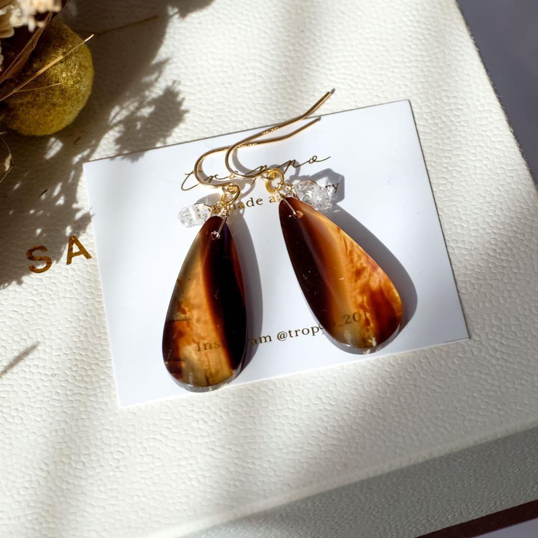 ハニーフラット ♦︎14kgfブルーアンバーピアス/イヤリング