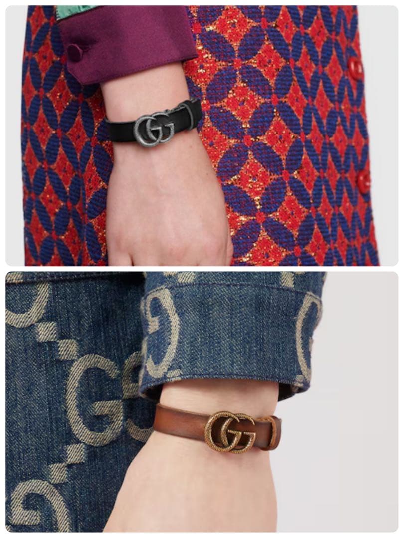 正規 付属品完備 648702 ダブルG レザー ブレスレット