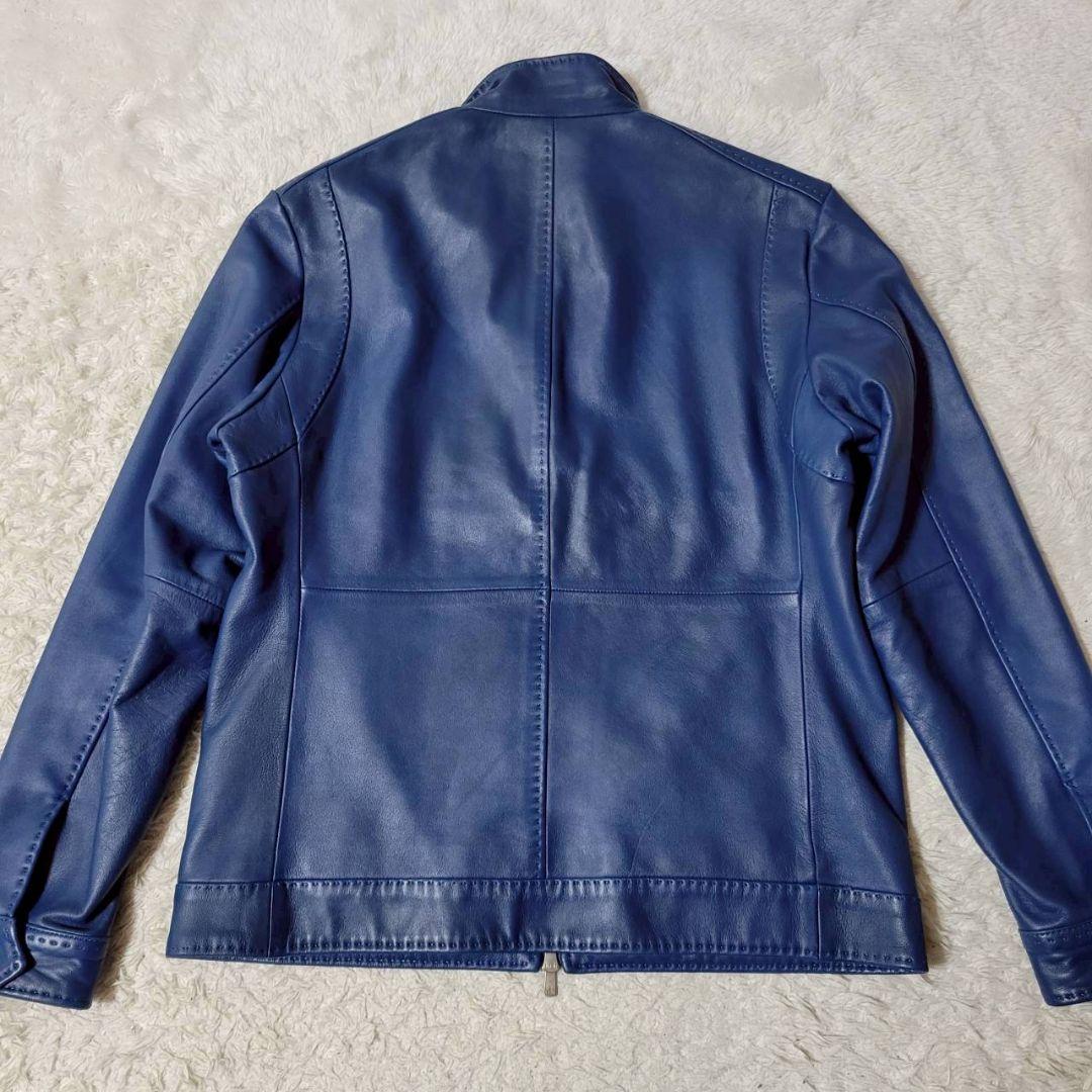 美品✨　MEN'S BIGI　シングルライダースジャケット　レザー　羊革　青　L