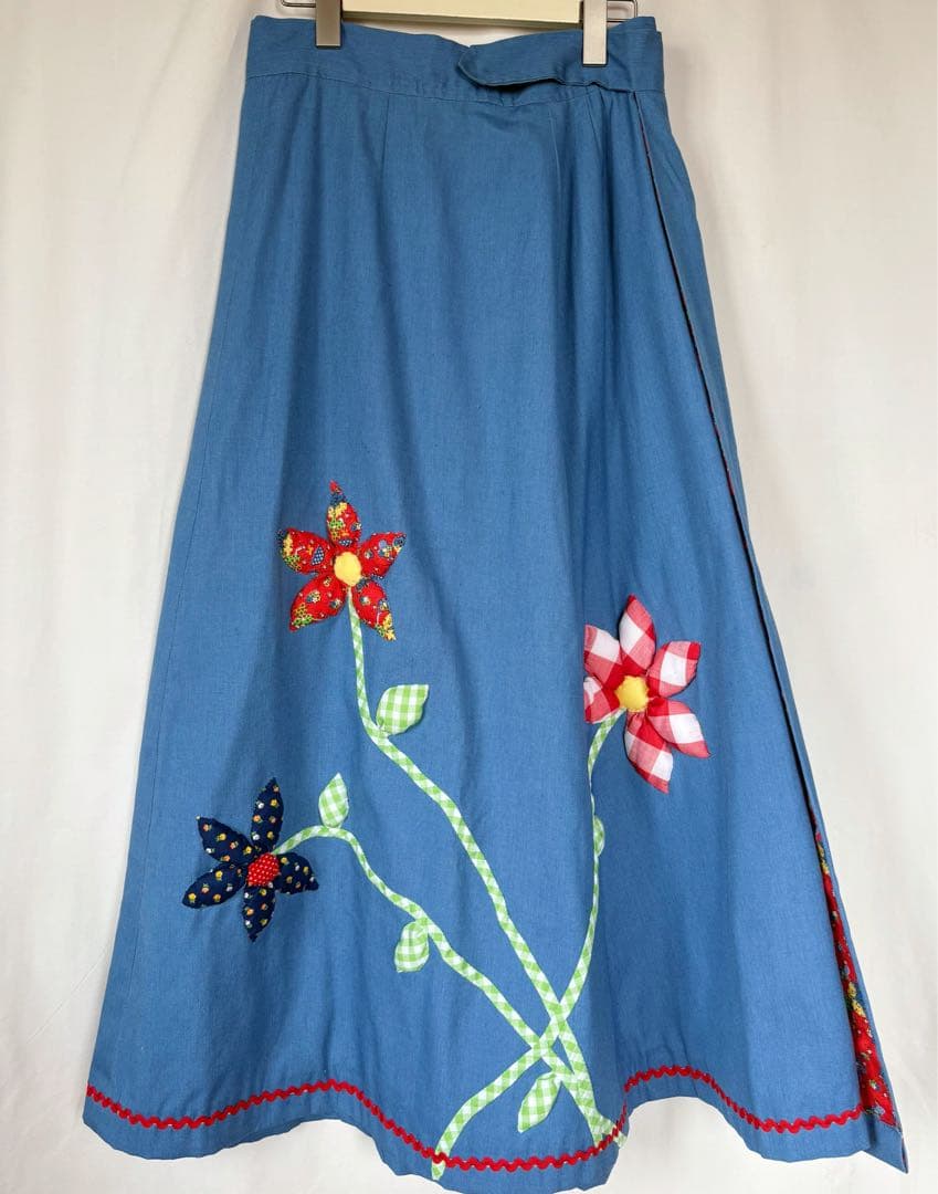 70s vintage パッチワーク アップリケキルト ラップ スカート