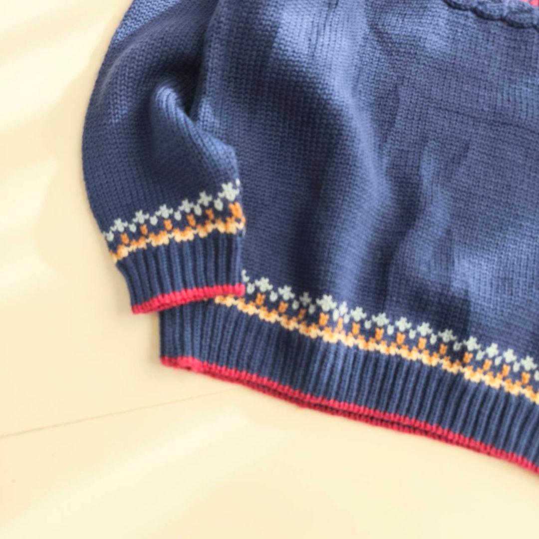 配色可愛いヴィンテージ　フェアアイル　ノルディックニット　ブルー A25