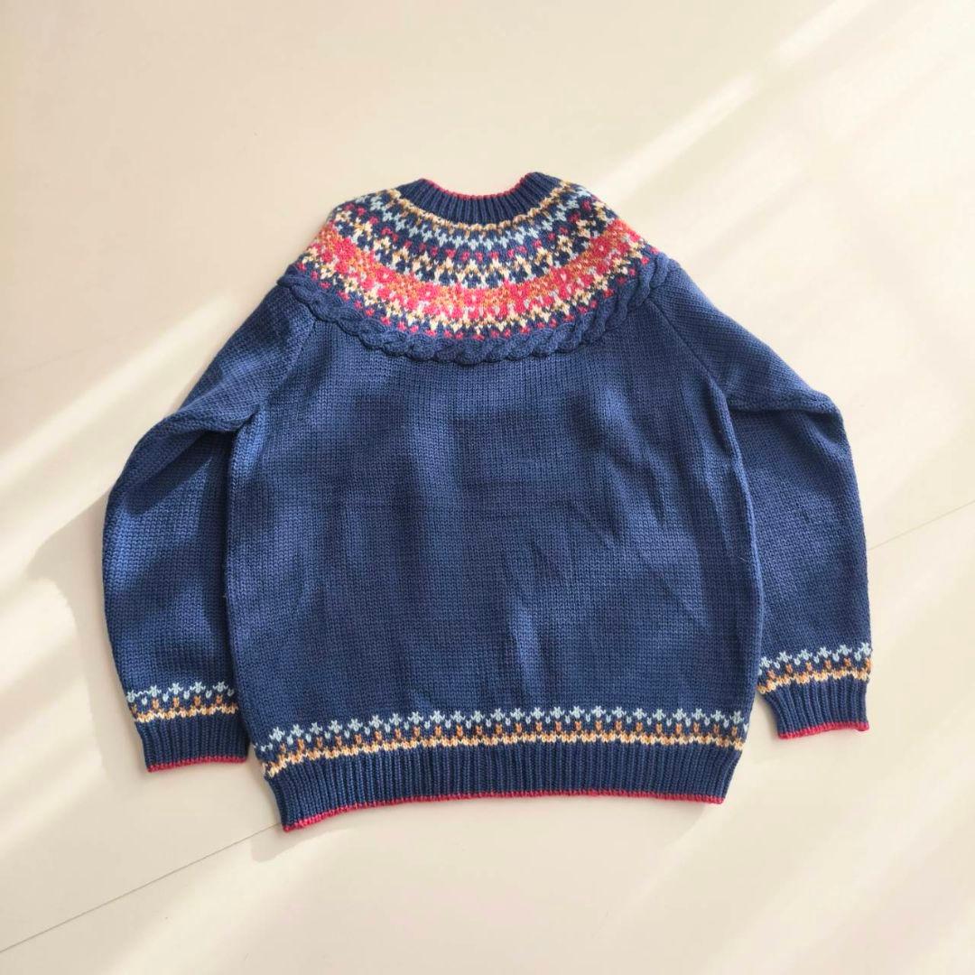 配色可愛いヴィンテージ　フェアアイル　ノルディックニット　ブルー A25