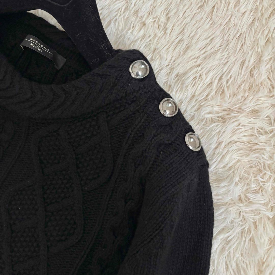 マックスマーラ ケーブルニット カシミヤ ロング ブラック クールネック ボタン