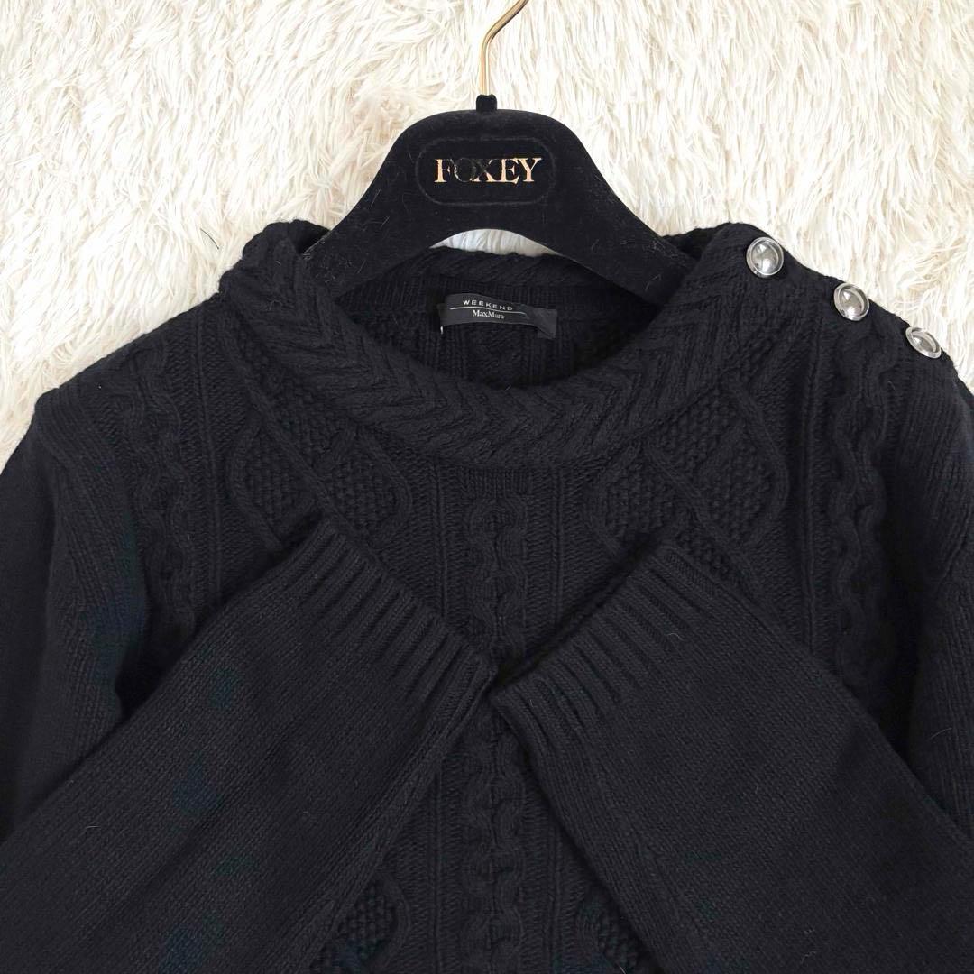 マックスマーラ ケーブルニット カシミヤ ロング ブラック クールネック ボタン