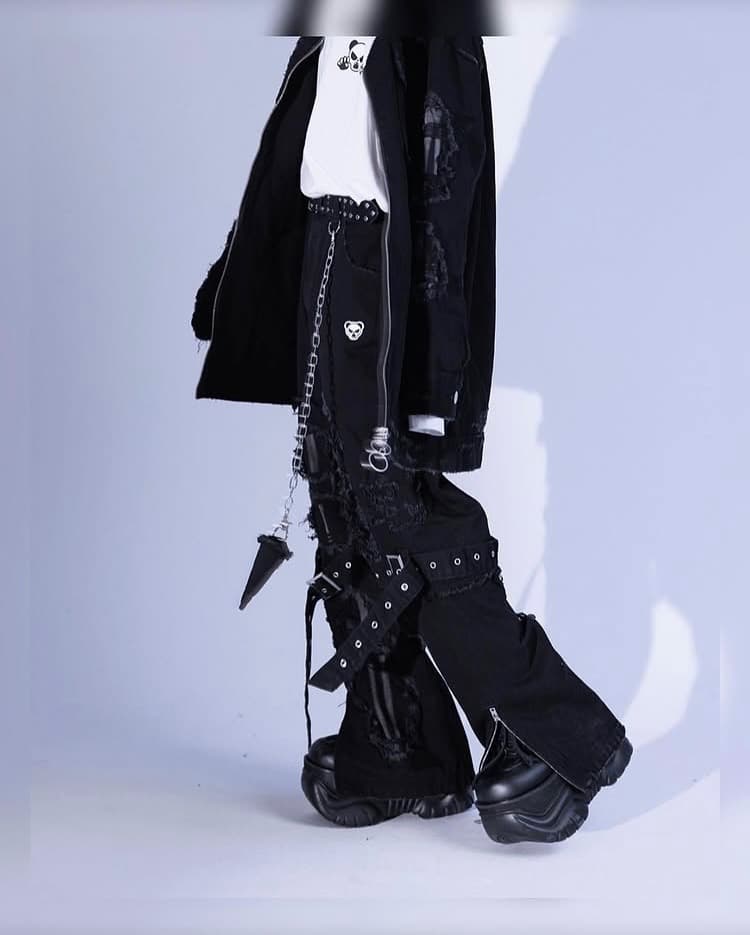 Gamchu【ガムチュ】半壊卍壊デニムsetupパンツ　BLACK