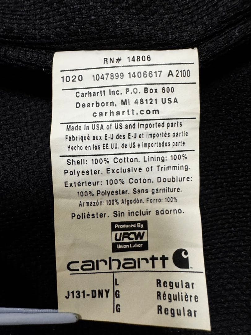 Carhartt アクティブジャケット　USA製J131 DNYダークネイビー