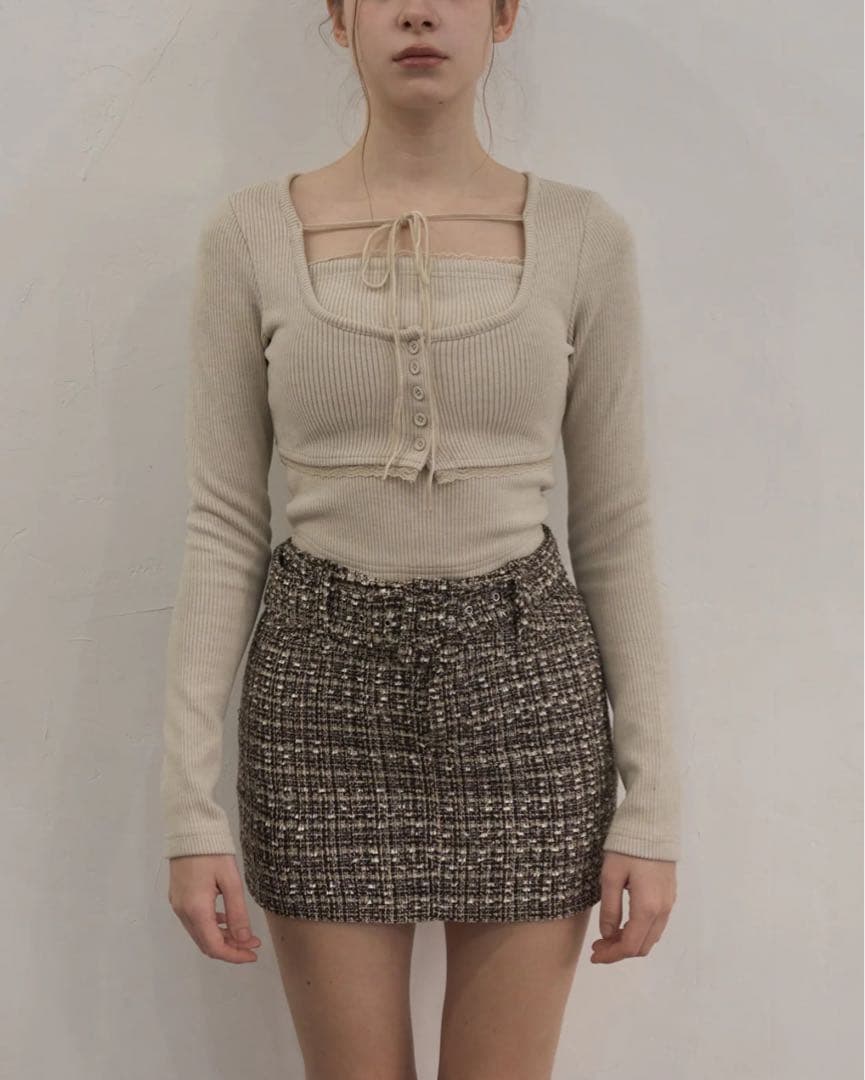 【yilon】RIB ENSEMBLE BUTTON TOPS