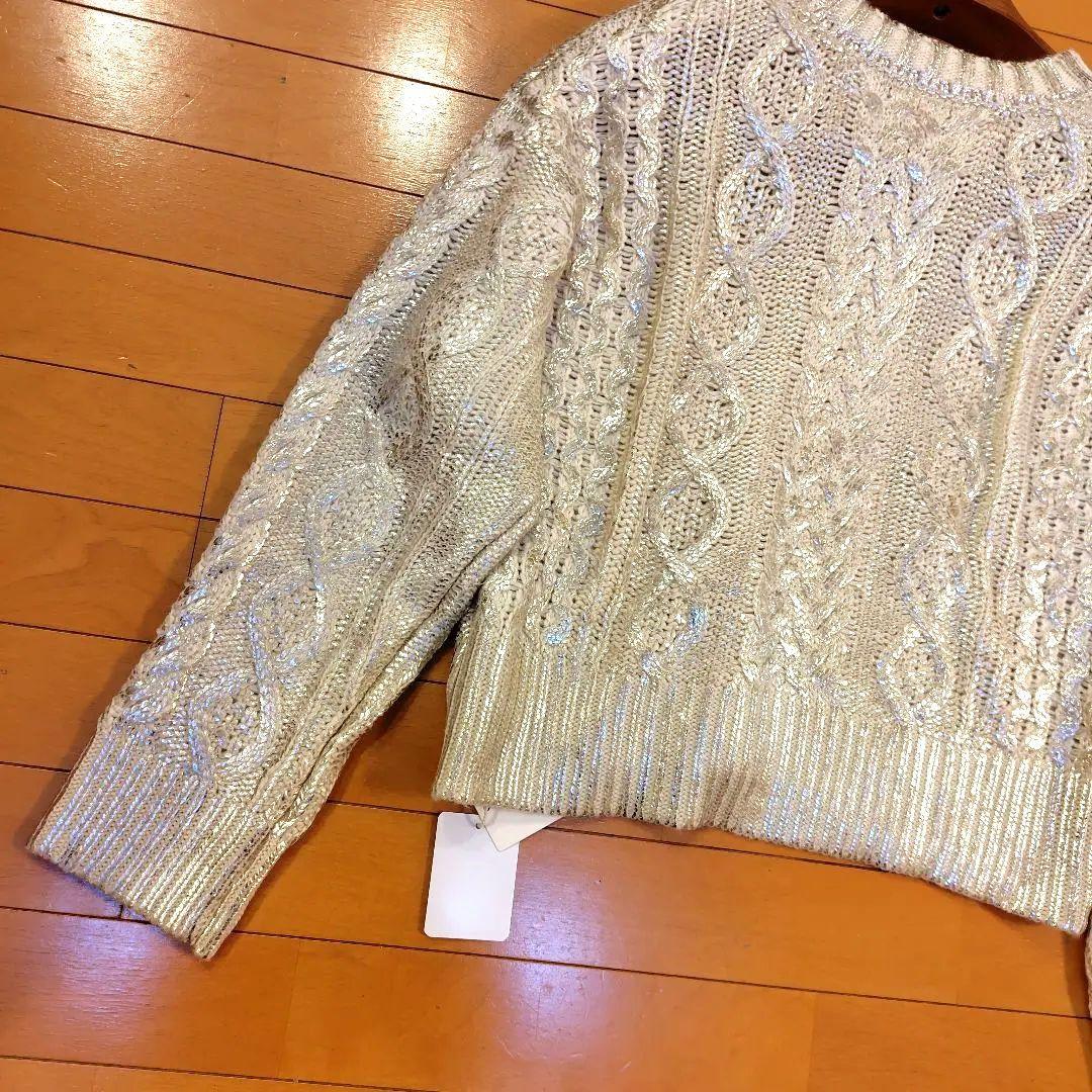 プラスオトハ 箔デザイン ケーブルニットプルオーバートップス