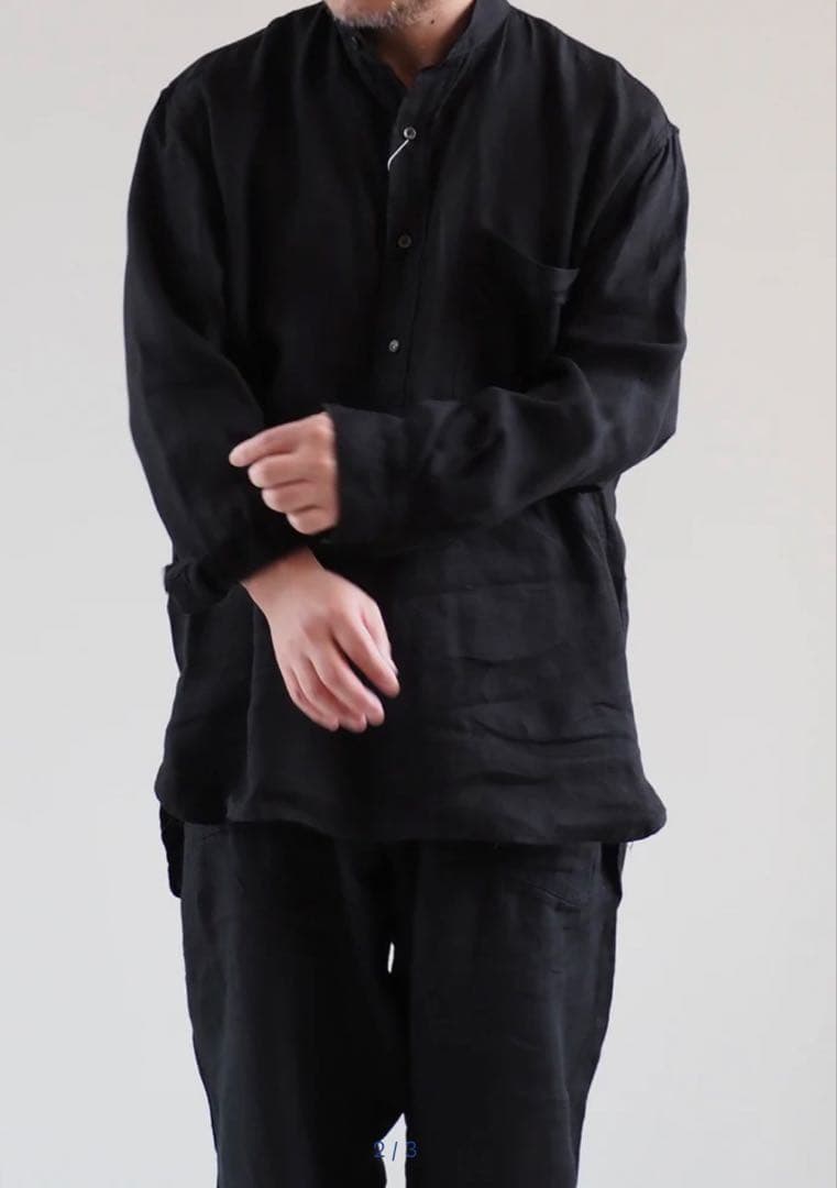 25ss COMOLI コモリ リネンWクロス プルオーバーシャツ 2 ブラック