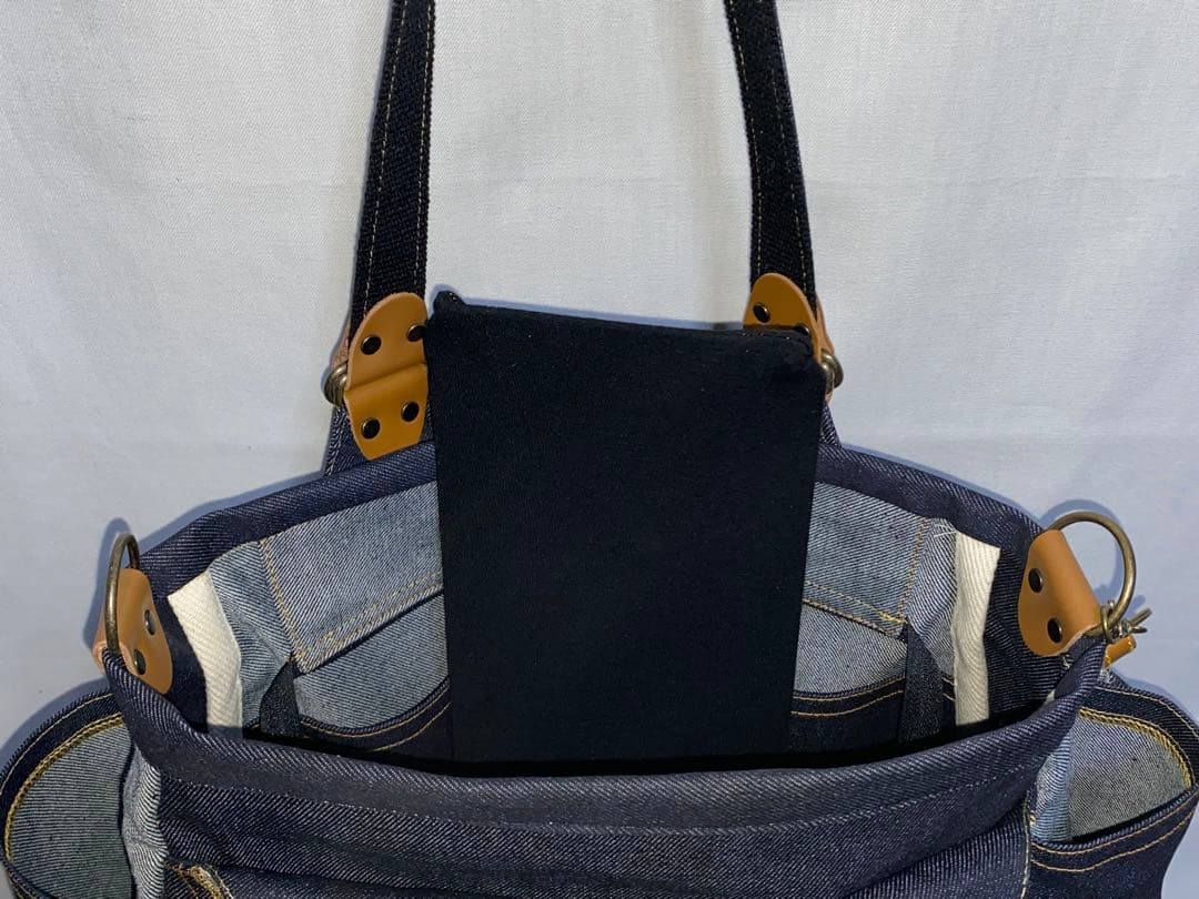 岡山デニム☆ステンシル☆トラネコ☆リュック対応☆4wayあおりバッグ