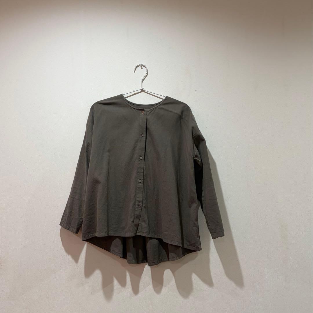 トップス evmeva cotton wool no collar shirt