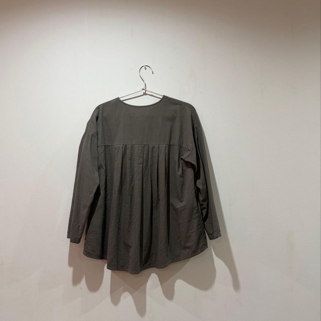 トップス evmeva cotton wool no collar shirt