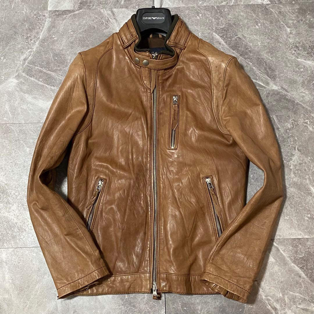 【MEN'S BIGI】羊革 レザージャケット キャメルブラウン トロトロ肌触り