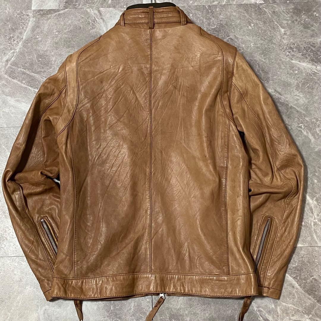 【MEN'S BIGI】羊革 レザージャケット キャメルブラウン トロトロ肌触り