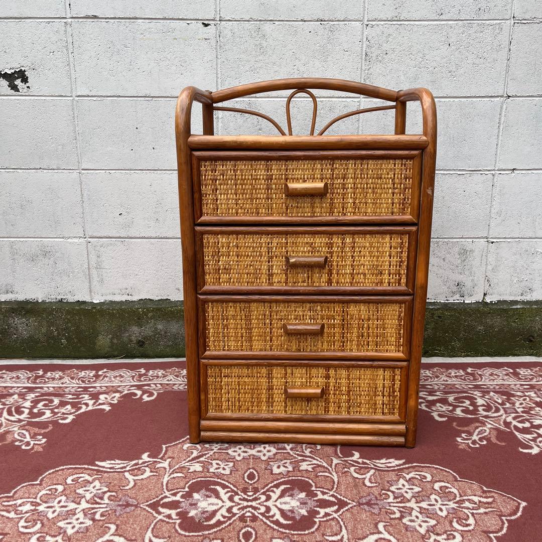 古家具◾️ナチュラル天然素材 4杯 籐ラタンチェスト/ 整理棚