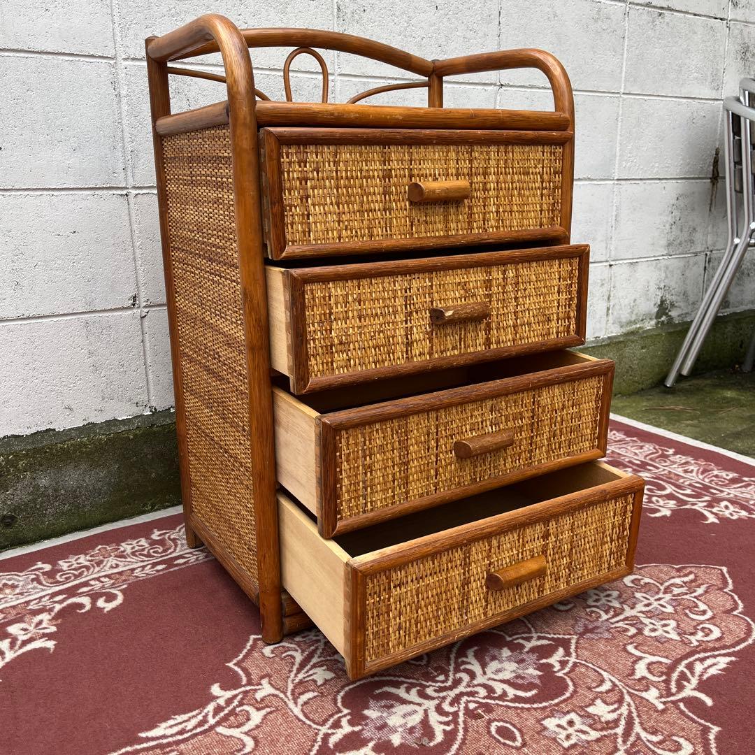 古家具◾️ナチュラル天然素材 4杯 籐ラタンチェスト/ 整理棚