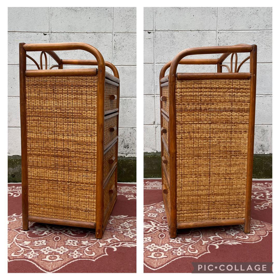 古家具◾️ナチュラル天然素材 4杯 籐ラタンチェスト/ 整理棚