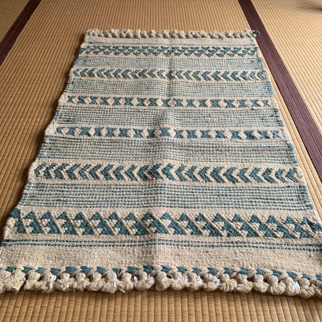 新品　草木染め羊毛　ラグ　インド