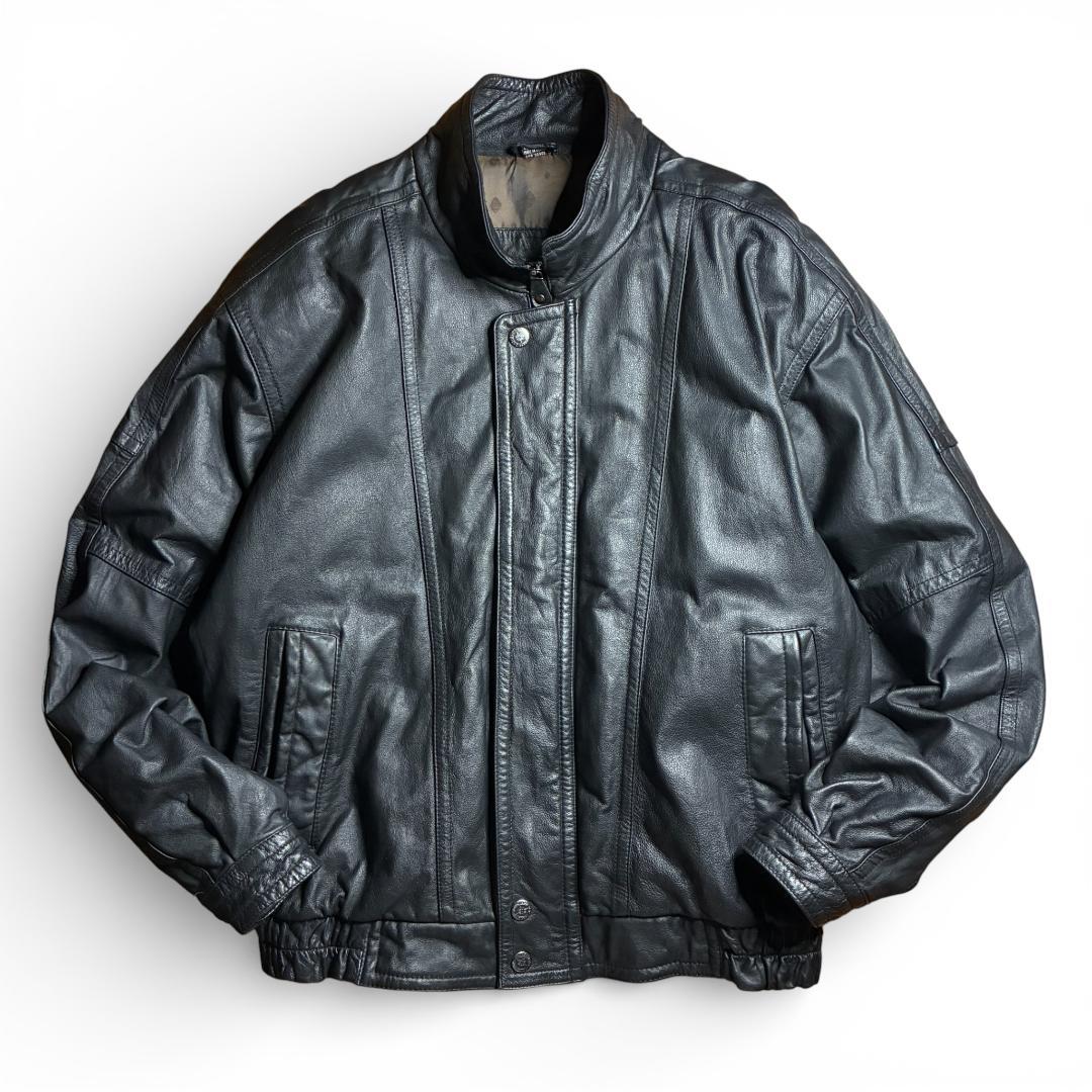 90s レザージャケット 短丈 本革 ブラック L 古着 Y2K 革ジャン 美品
