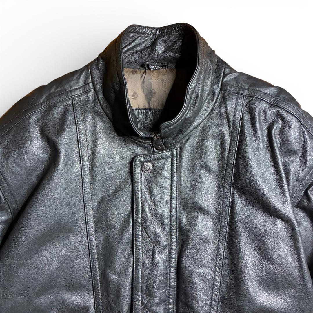 90s レザージャケット 短丈 本革 ブラック L 古着 Y2K 革ジャン 美品