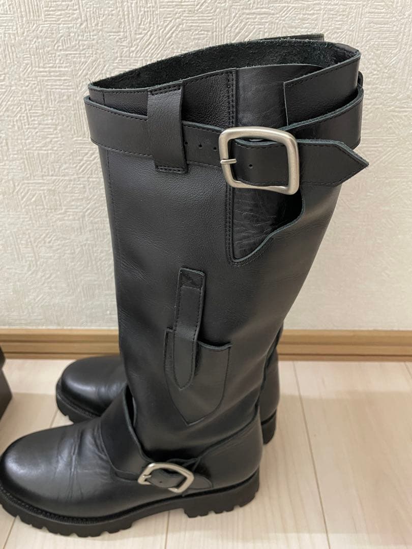 Y's バックル付きブラックレザー ロングブーツ　24.5〜25㎝　XL ワイズ