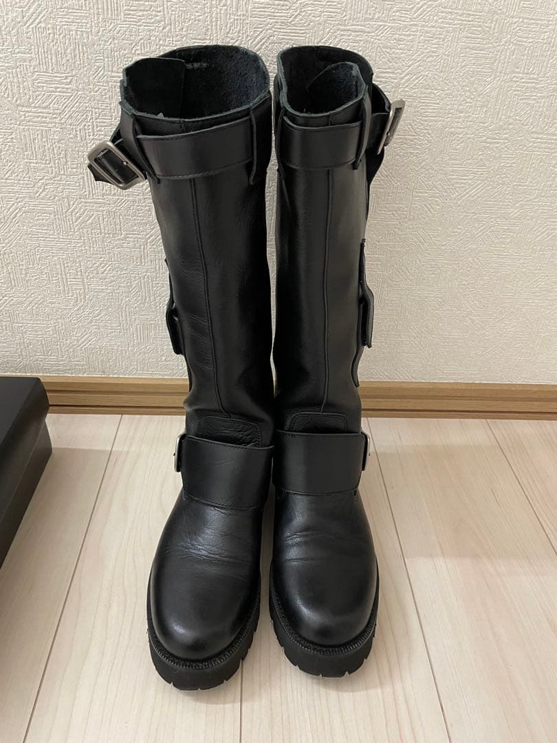 Y's バックル付きブラックレザー ロングブーツ　24.5〜25㎝　XL ワイズ