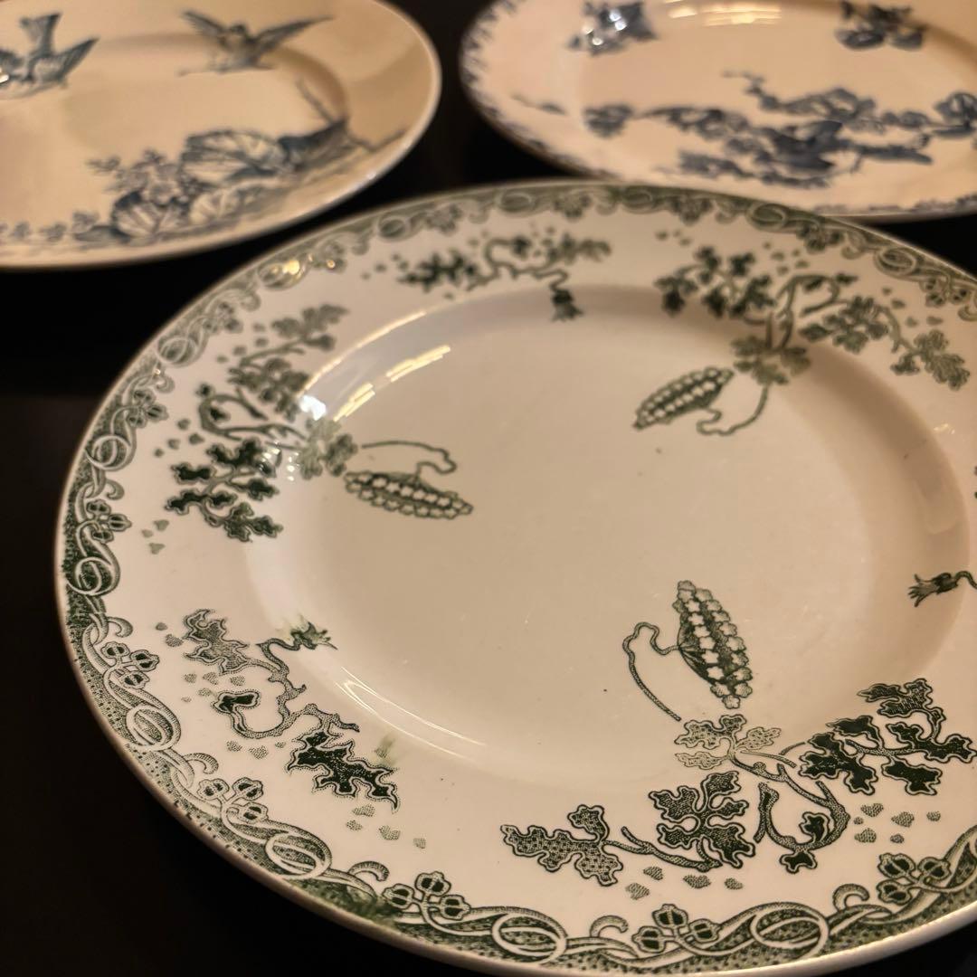 フランスアンティークプレート 3枚セット ラズベリー・小鳥・ボタニカル・小花柄