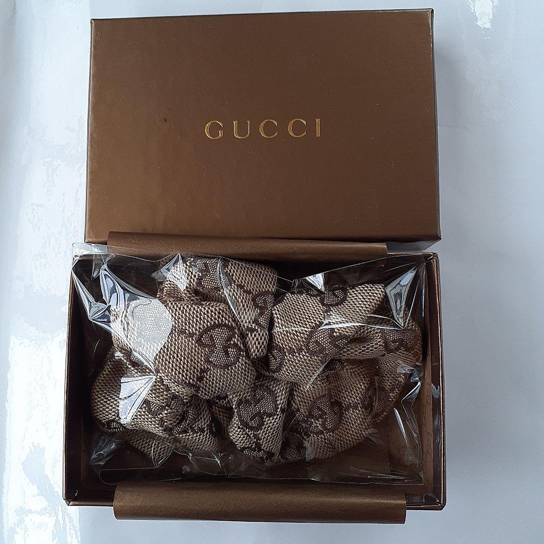 し*ー様 GUCCI グッチ ノベルティ シュシュ ブラウン ログパターン ヘア