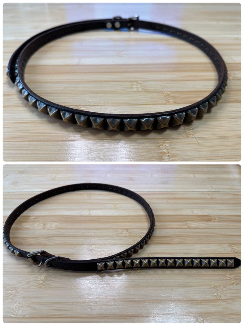 初期⭐️HTC⭐️1連ピラミッドブラススタッズ⭐️ナローベルト⭐️ブラック(茶芯)⭐️34