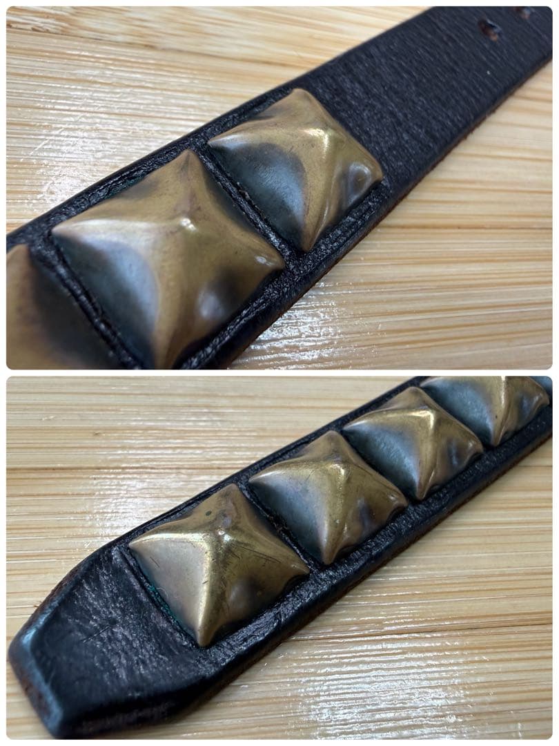 初期⭐️HTC⭐️1連ピラミッドブラススタッズ⭐️ナローベルト⭐️ブラック(茶芯)⭐️34