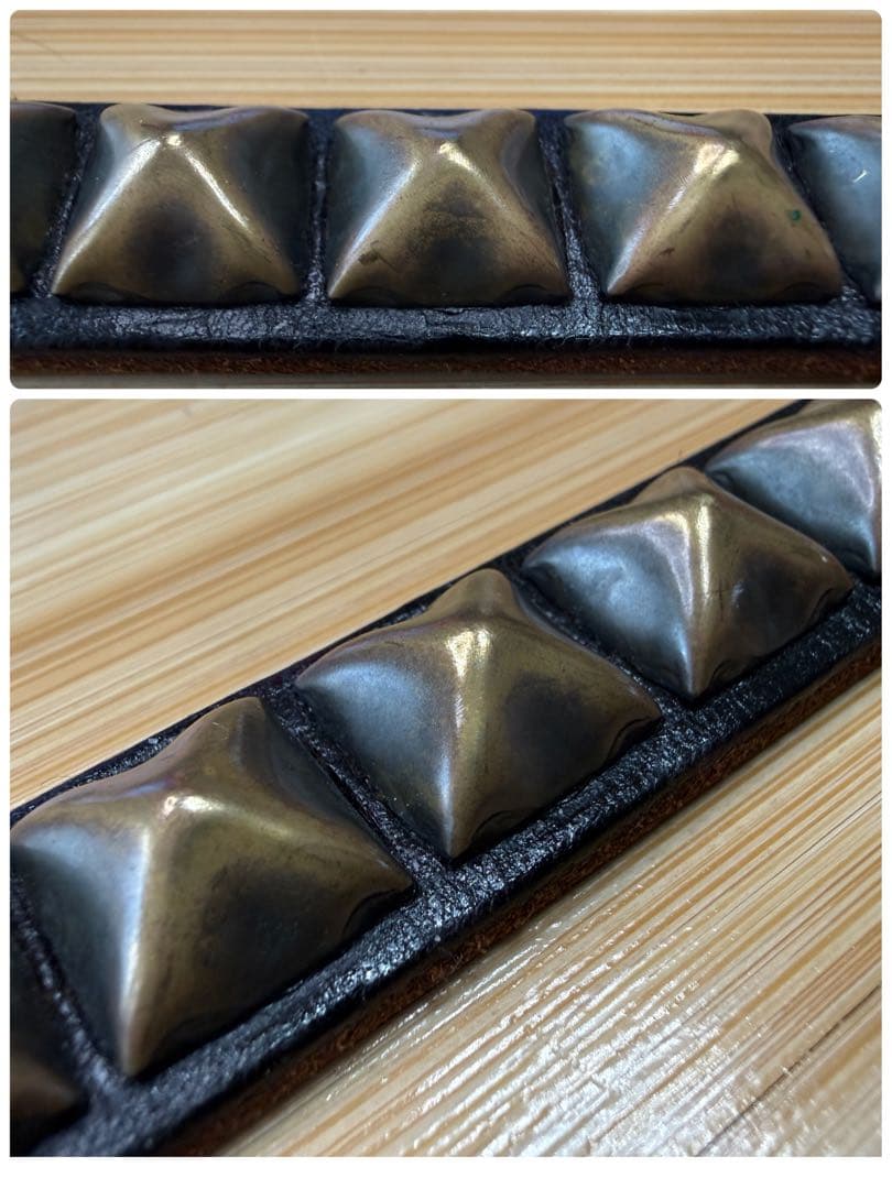 初期⭐️HTC⭐️1連ピラミッドブラススタッズ⭐️ナローベルト⭐️ブラック(茶芯)⭐️34