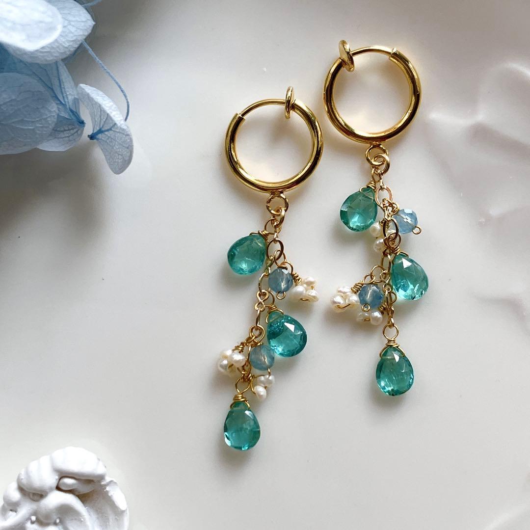 ポメころび◆ラスト1点✧雪の結晶✧水晶×スカイブルートパーズピアス