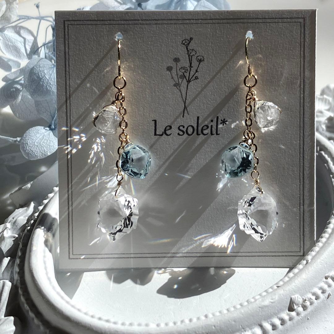 ポメころび◆ラスト1点✧雪の結晶✧水晶×スカイブルートパーズピアス