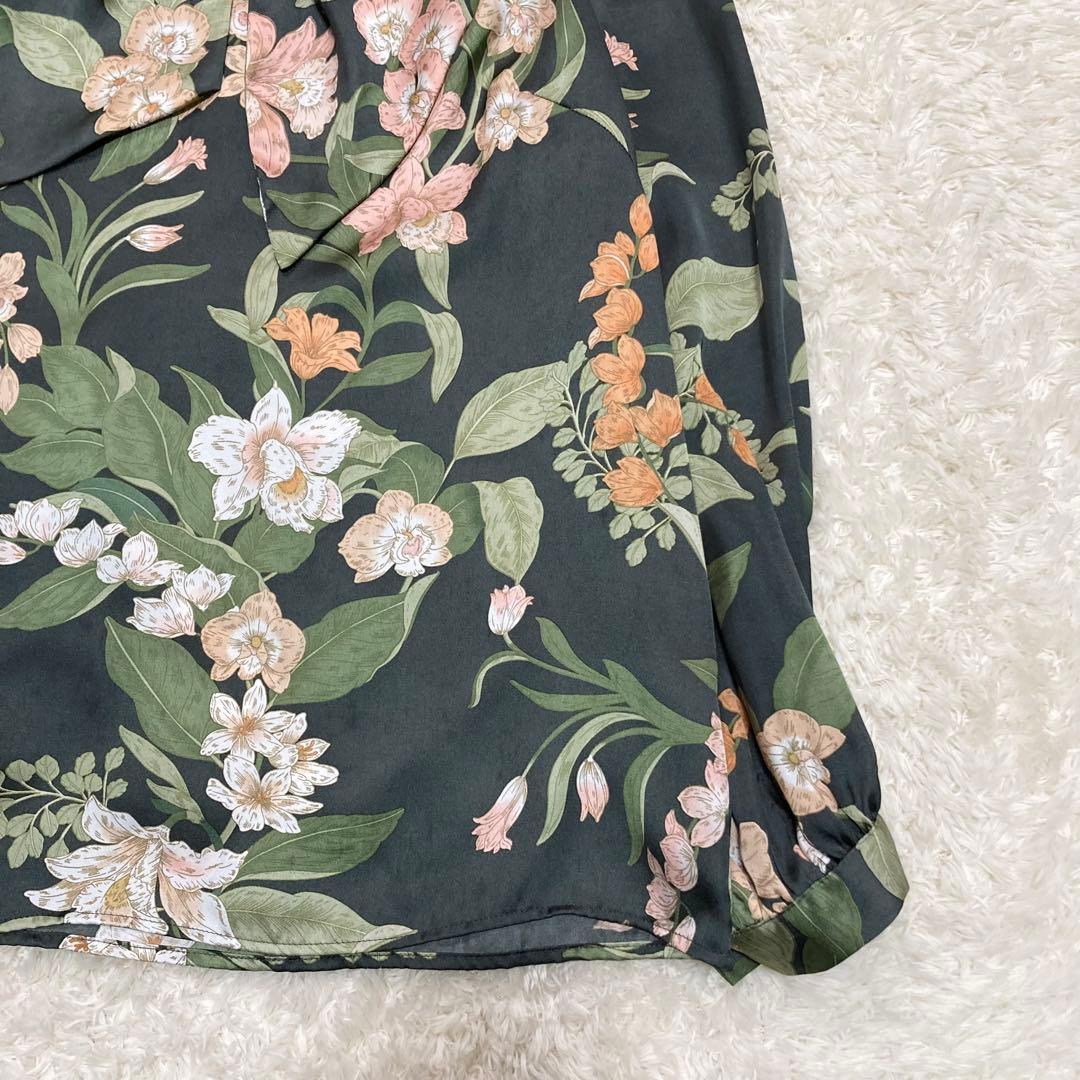 極美品✨ソブ 花柄プリントボウタイブラウス 2.7万 ボタニカル リボン 緑