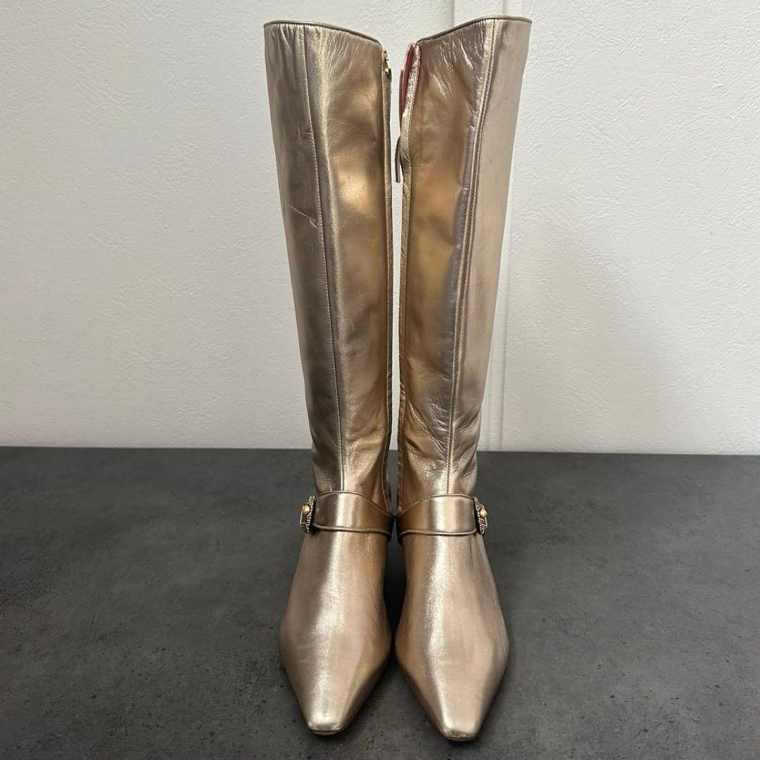 未使用✨Salvatore Ferragamo レザー　ロングブーツ　ゴールド