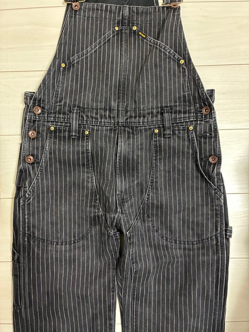 アイアンハート/819/オーバーオール/w32/コットン/ブラック/ストライプ