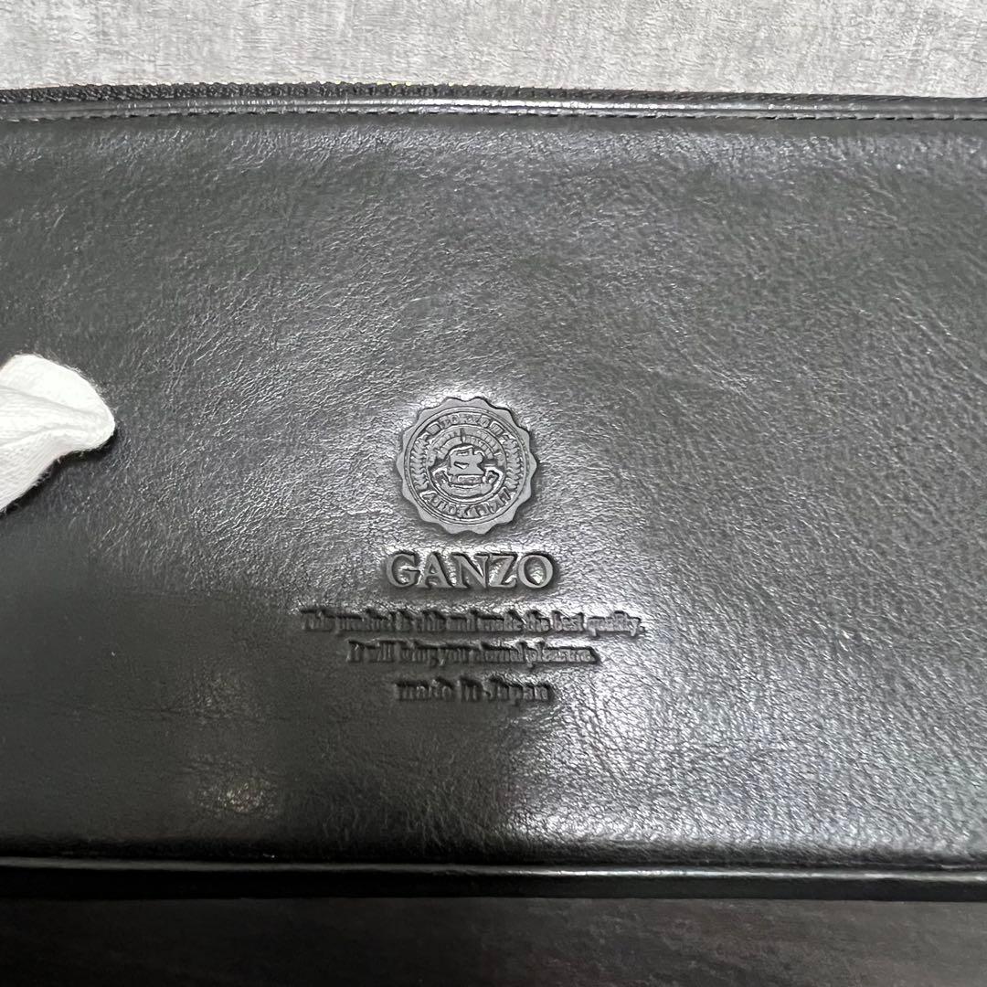 GANZO ミネルバナチュラル ブラックレザー ラウンドジップ 長財布