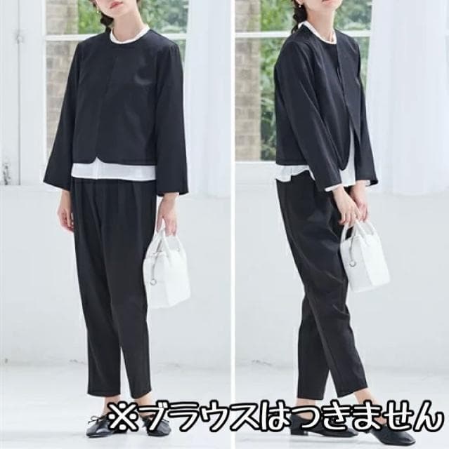 新品☆5L♪黒無地♪ブラックフォーマル♪9分丈ストレッチパンツスーツ◯G124