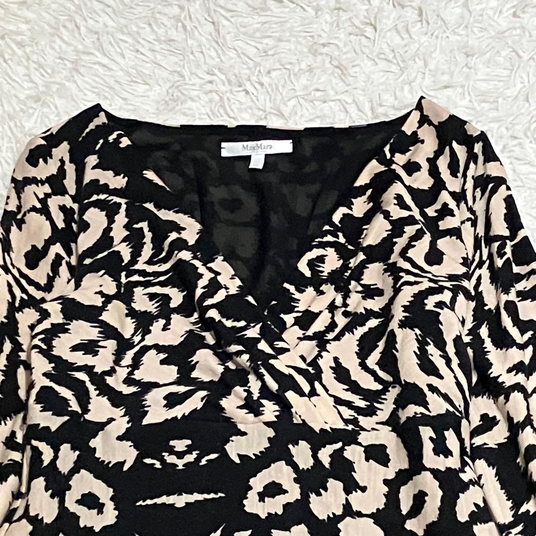 白タグ マックスマーラ カシュクール総柄ワンピース ４２ ウール