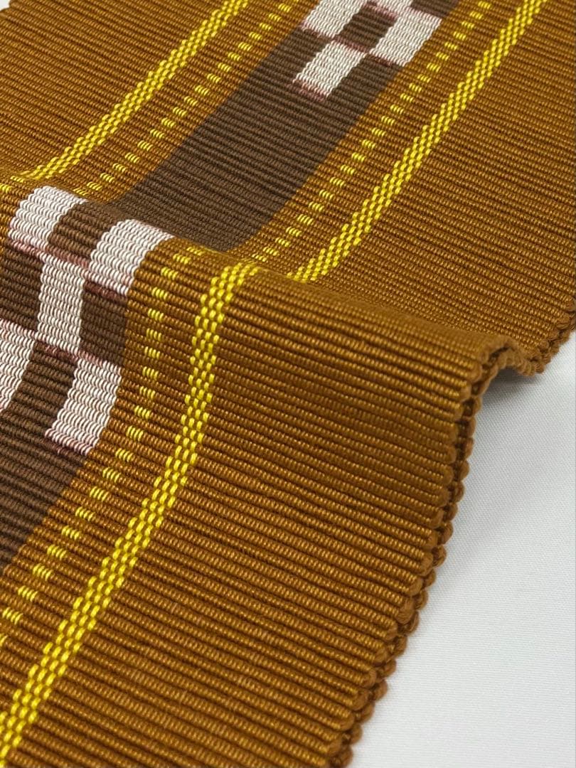 竺仙 本場琉球 琉球かすり 手織 半幅帯 未仕立て品 綿 桑茶系 Q784