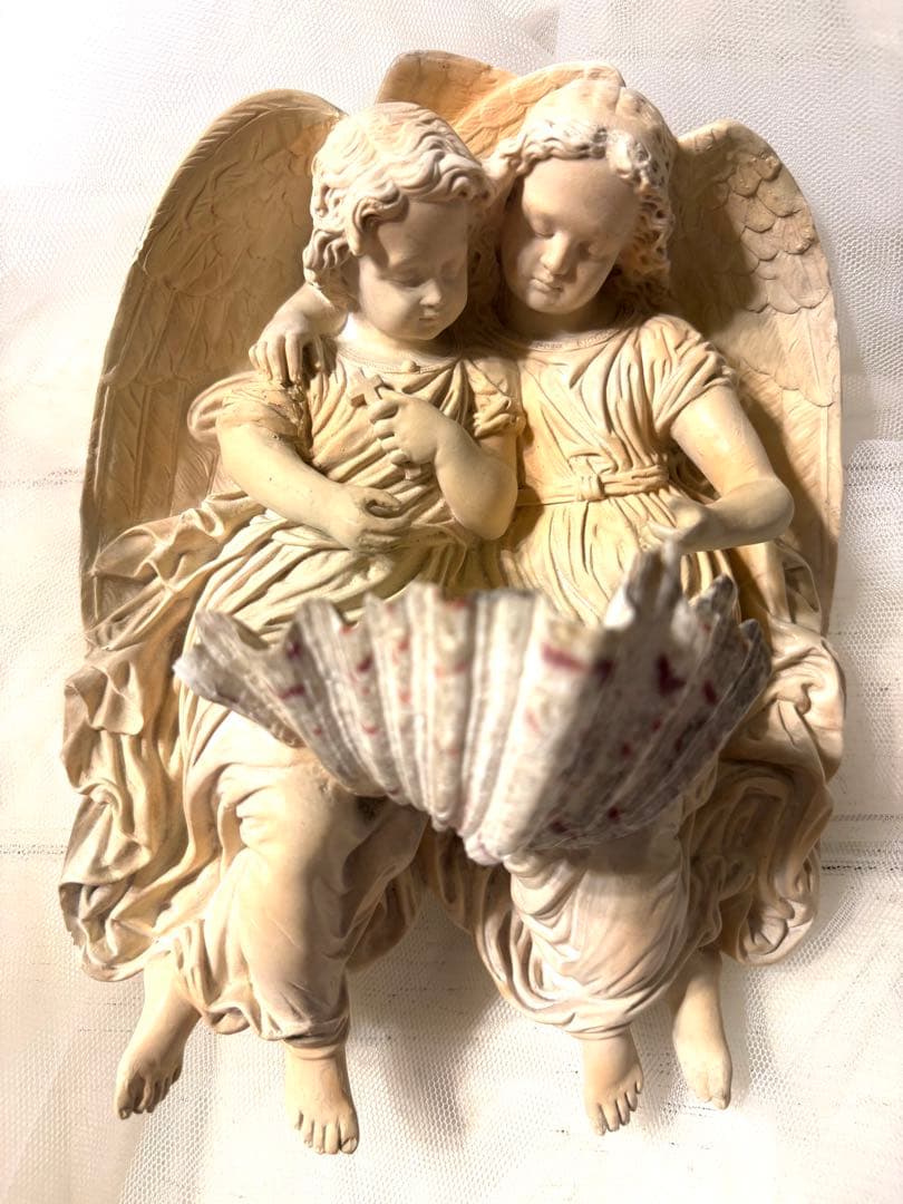 ♡フランスアンティーク　二人の天使の聖水盤　ベニティエ　エンジェルウィング　聖杯