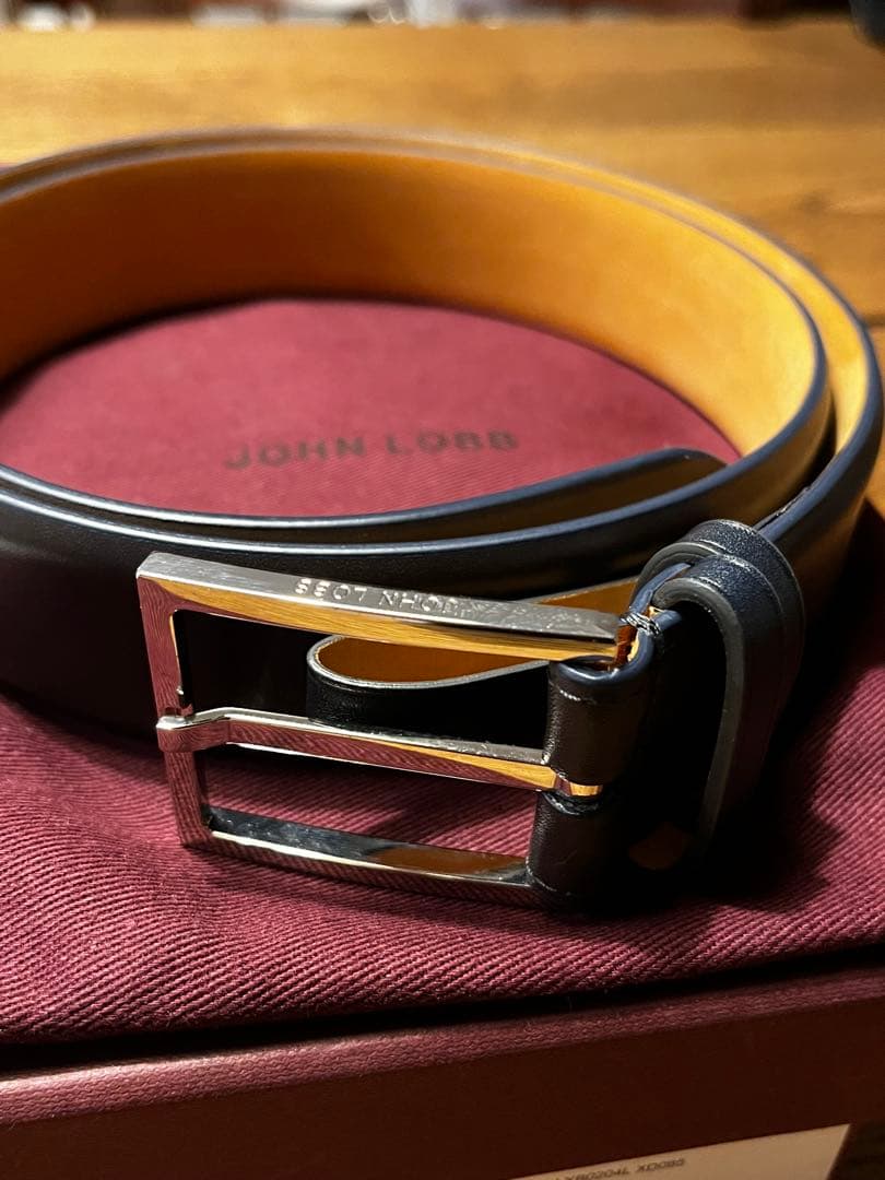 JOHN LOBB グレー/ネイビー レザーベルト