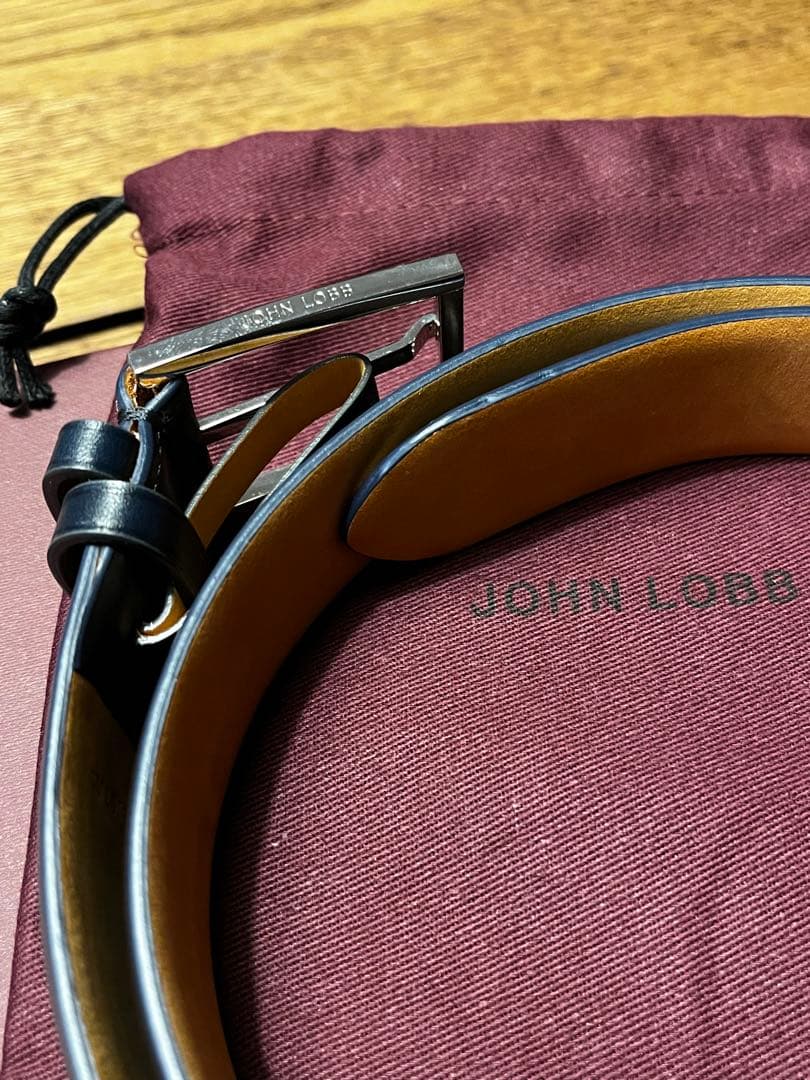 JOHN LOBB グレー/ネイビー レザーベルト