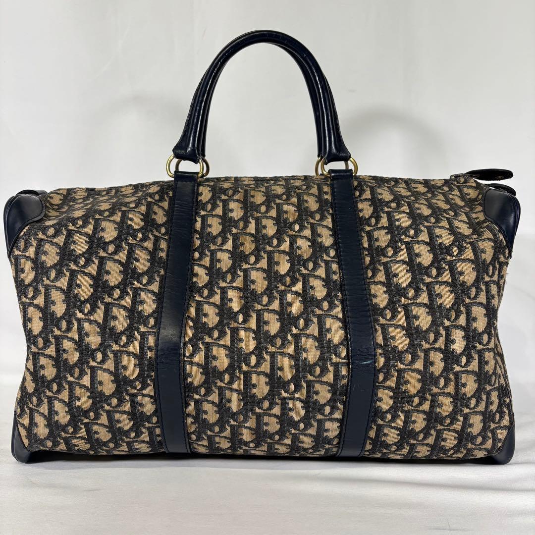 クリスチャンディオール ボストンバッグ トロッター キャンバス レザー ネイビー