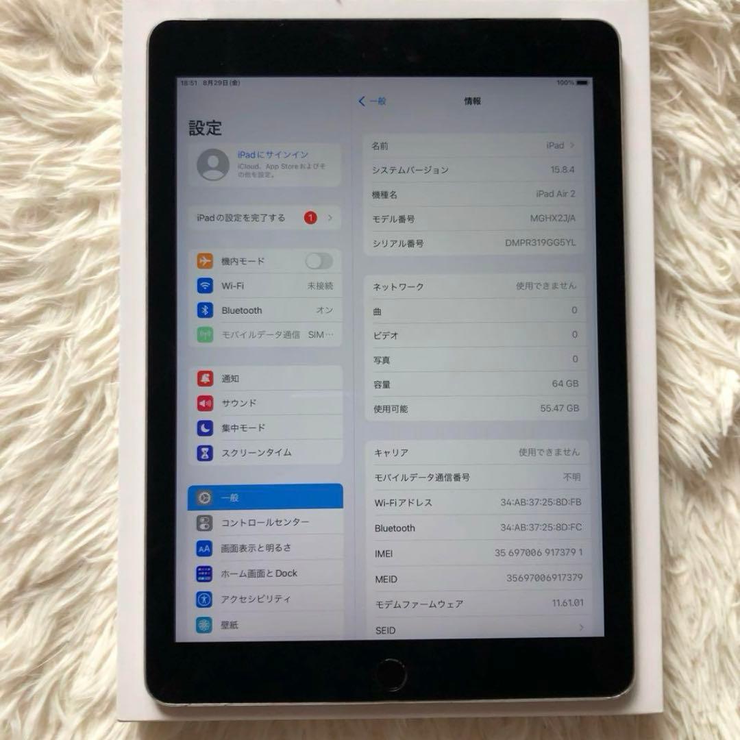 【完動品】iPad Air2 64GB cellular 【すぐ発送】