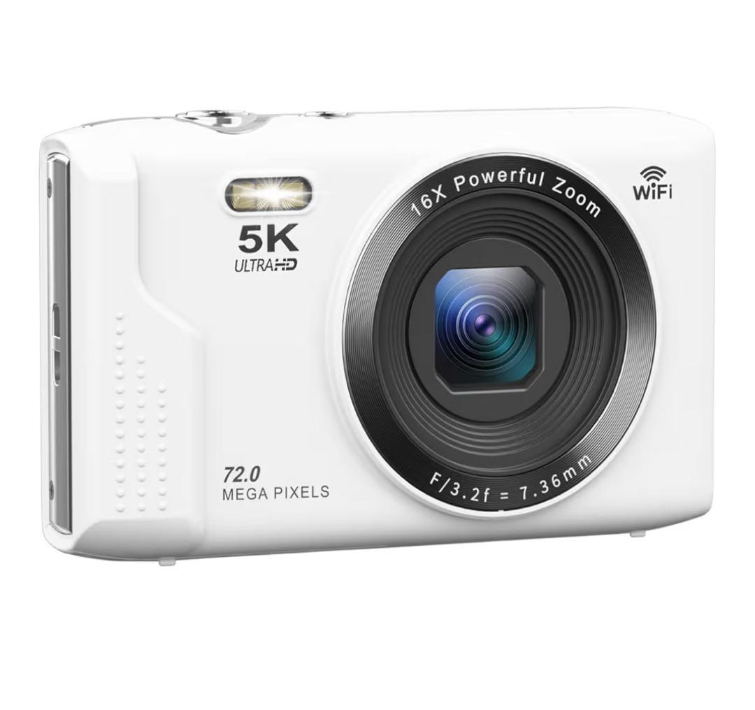 AiMike スマホに送れる デジタルカメラ 5K デジカメ ホワイト